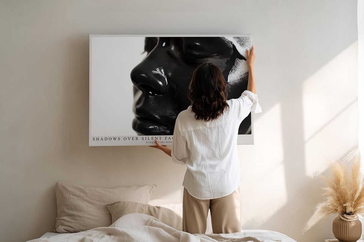 Paul Sinus Wandbild 120x80cm abstraktes Gesicht schwarze Skulptur glänzende Oberfläche moderne Kunst minimalistische Ästhetik Kunstbild stilvolle