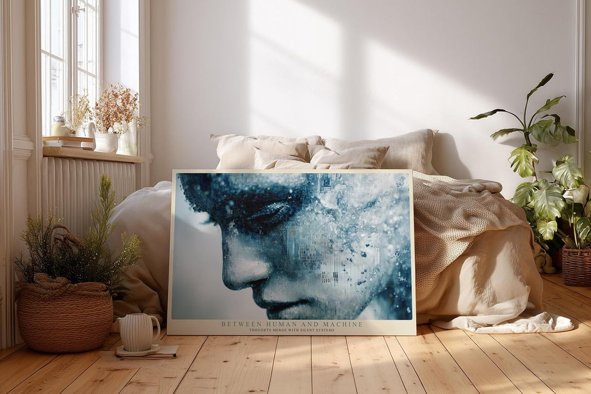 Paul Sinus Wandbild 120x80cm abstraktes Gesicht Technologie Kunst futuristisches Portraet blau digitale Struktur moderne Wanddekoration fuer Wohnzimmer Büro