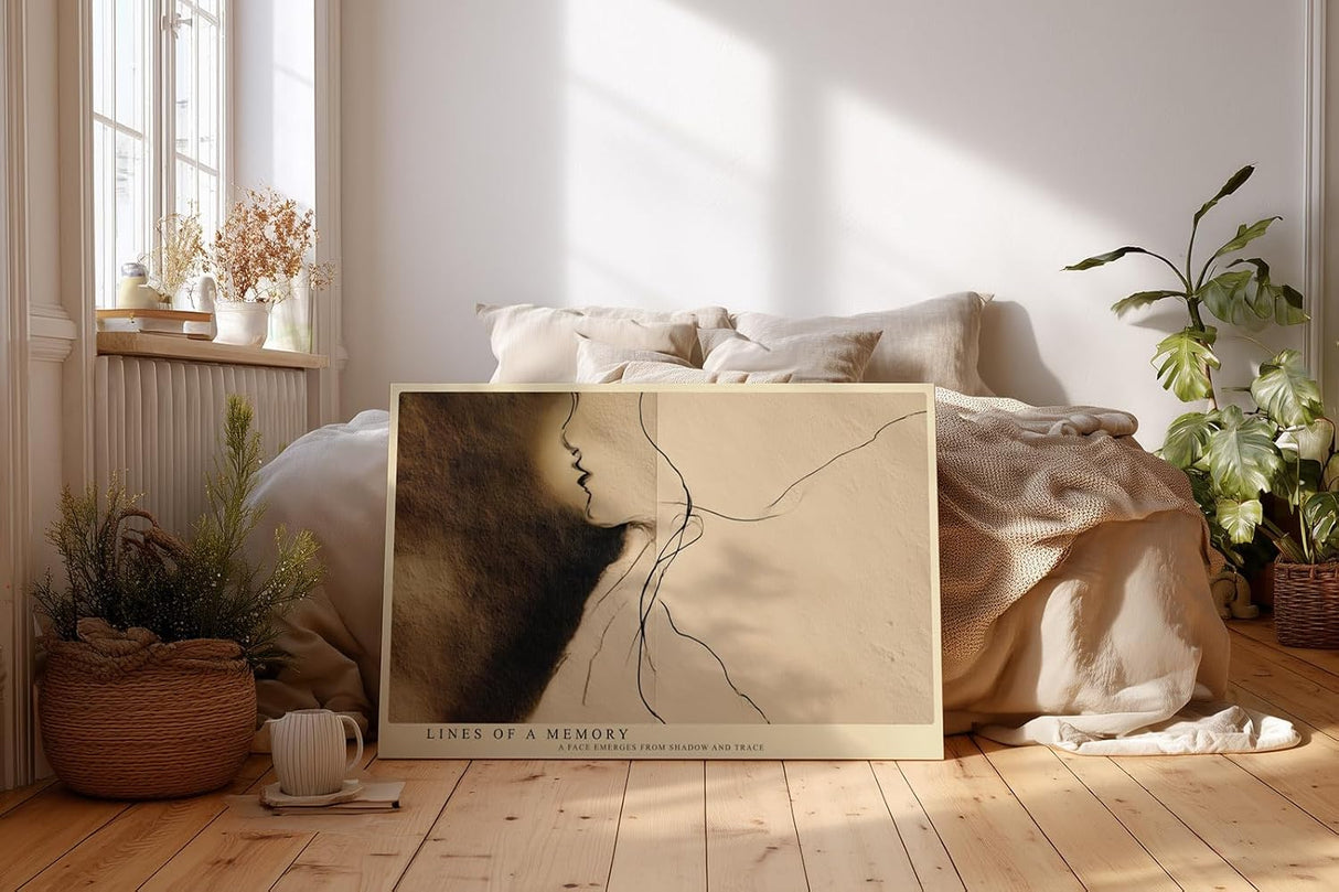 Paul Sinus Wandbild 120x80cm abstraktes Linien Portrait minimalistische Gesichtsillustration beige braun moderne Kunst auf Leinwand stilvolle Wanddekoration fuer Wohnzimmer Büro