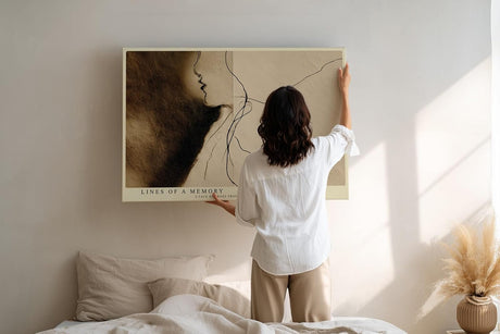Paul Sinus Wandbild 120x80cm abstraktes Linien Portrait minimalistische Gesichtsillustration beige braun moderne Kunst auf Leinwand stilvolle Wanddekoration fuer Wohnzimmer Büro
