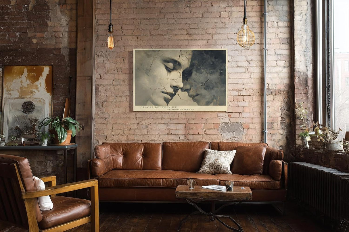 Paul Sinus Wandbild 120x80cm abstraktes Paar Portrait modern monochrome Kunst emotionale Gesichter grosses Kunstbild stilvolle Wanddekoration fuer Wohnzimmer Büro
