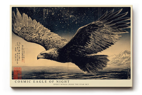 Paul Sinus Wandbild 120x80cm Adler unter Sternenhimmel Japanische Kunst Schwarz Gold Wanddekoration Wohnzimmer