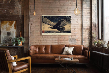 Paul Sinus Wandbild 120x80cm Adler unter Sternenhimmel Japanische Kunst Schwarz Gold Wanddekoration Wohnzimmer