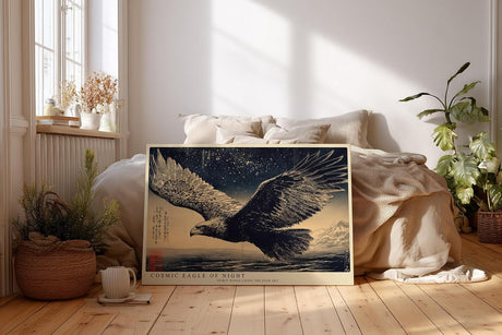 Paul Sinus Wandbild 120x80cm Adler unter Sternenhimmel Japanische Kunst Schwarz Gold Wanddekoration Wohnzimmer