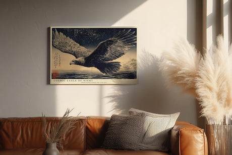 Paul Sinus Wandbild 120x80cm Adler unter Sternenhimmel Japanische Kunst Schwarz Gold Wanddekoration Wohnzimmer