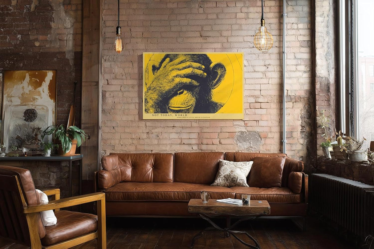 Paul Sinus Wandbild 120x80cm Affe Illustration modern gelb schwarz Pop Art Kunstdruck grosses Kunstbild kreative Wanddekoration fuer Wohnzimmer Büro Flur