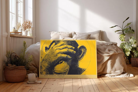 Paul Sinus Wandbild 120x80cm Affe Illustration modern gelb schwarz Pop Art Kunstdruck grosses Kunstbild kreative Wanddekoration fuer Wohnzimmer Büro Flur