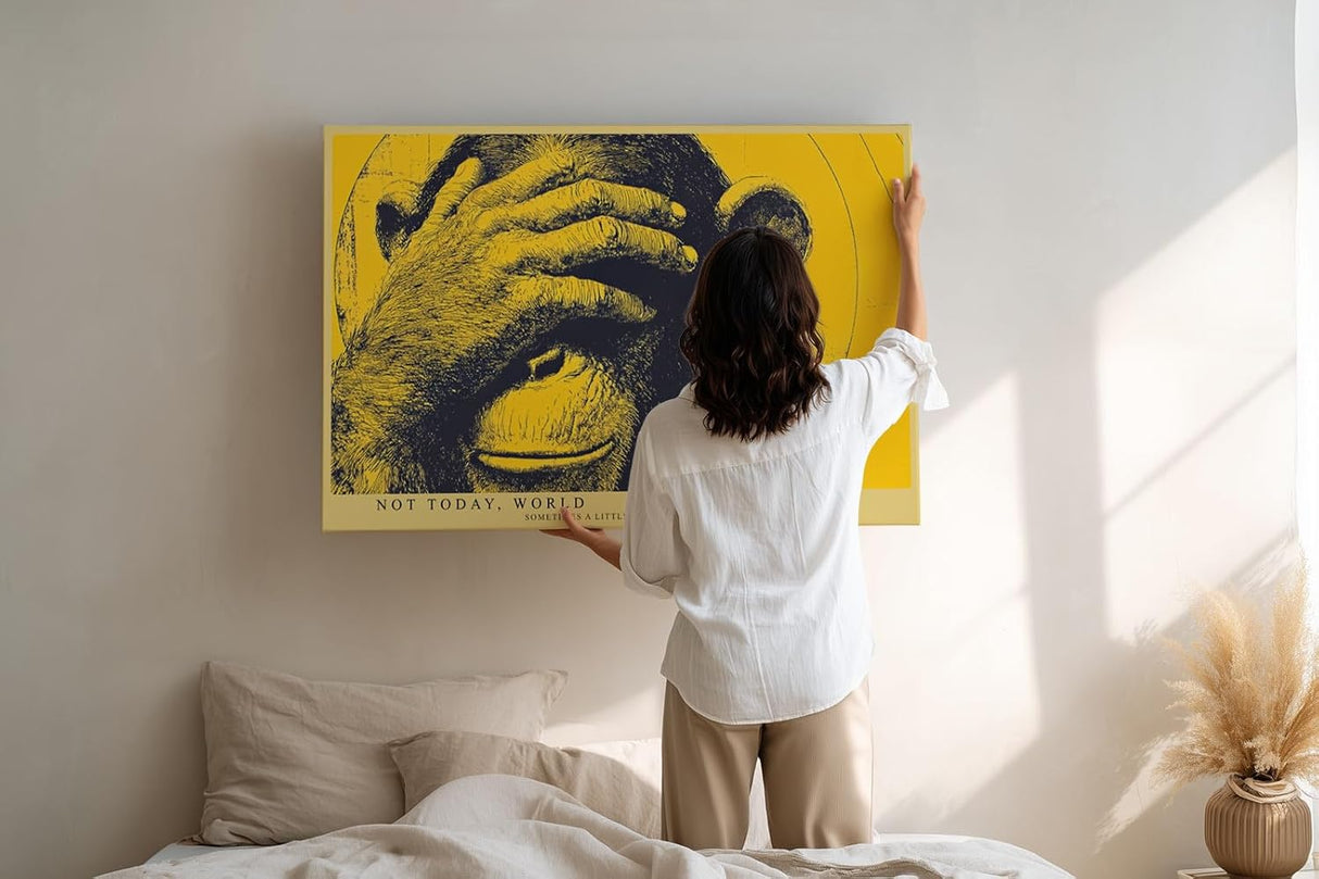 Paul Sinus Wandbild 120x80cm Affe Illustration modern gelb schwarz Pop Art Kunstdruck grosses Kunstbild kreative Wanddekoration fuer Wohnzimmer Büro Flur