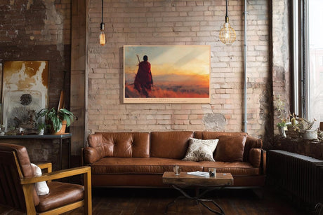 Paul Sinus Wandbild 120x80cm Afrikanische Landschaft Maasai Krieger Sonnenuntergang Natur Kunst Wanddekoration Wohnzimmer Schlafzimmer