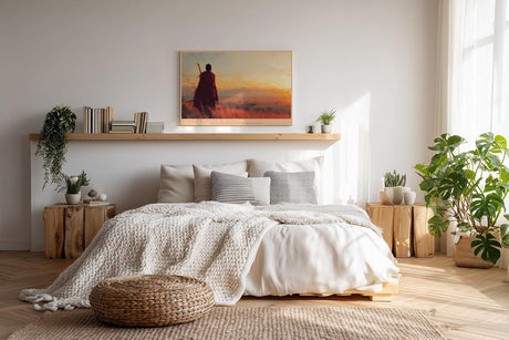Paul Sinus Wandbild 120x80cm Afrikanische Landschaft Maasai Krieger Sonnenuntergang Natur Kunst Wanddekoration Wohnzimmer Schlafzimmer