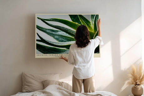 Paul Sinus Wandbild 120x80cm Agave Makrofotografie gruene Sukkulente mit Wassertropfen moderne botanische Naturkunst stilvolle Wanddekoration fuer Wohnzimmer Büro