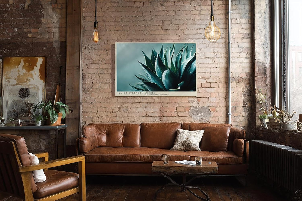 Paul Sinus Wandbild 120x80cm Agave Pflanze Makroaufnahme moderne botanische Kunst gruene Naturfarben stilvolle Wanddekoration fuer Wohnzimmer Büro