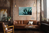 Paul Sinus Wandbild 120x80cm Agave Pflanze Makroaufnahme moderne botanische Kunst gruene Naturfarben stilvolle Wanddekoration fuer Wohnzimmer Büro