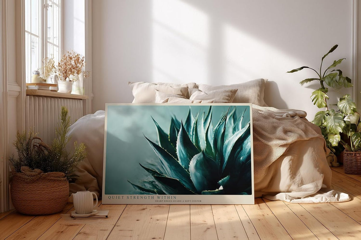 Paul Sinus Wandbild 120x80cm Agave Pflanze Makroaufnahme moderne botanische Kunst gruene Naturfarben stilvolle Wanddekoration fuer Wohnzimmer Büro