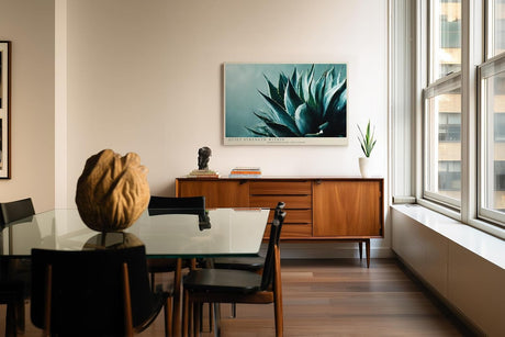 Paul Sinus Wandbild 120x80cm Agave Pflanze Makroaufnahme moderne botanische Kunst gruene Naturfarben stilvolle Wanddekoration fuer Wohnzimmer Büro