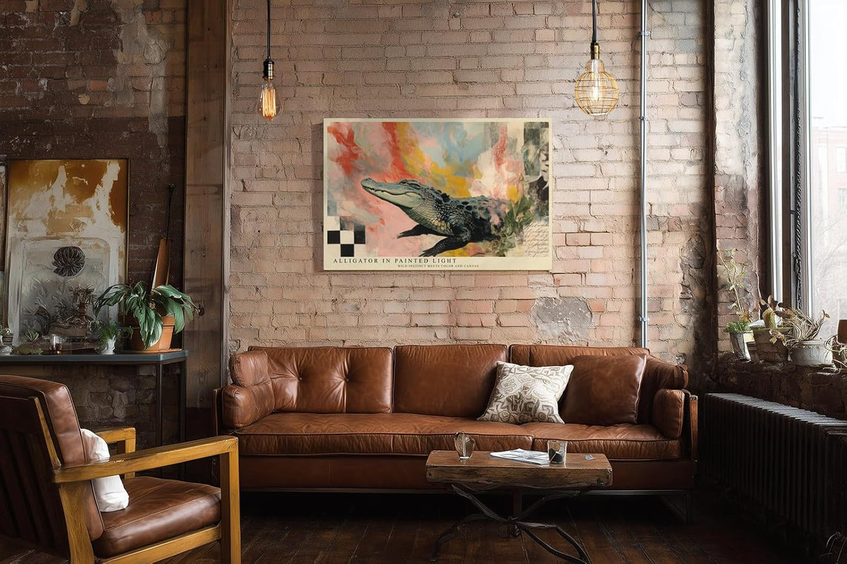 Paul Sinus Wandbild 120x80cm Alligator in Painted Light modernes Tierkunst Motiv mit Krokodil abstrakte Natur Poster für Wohnzimmer Büro