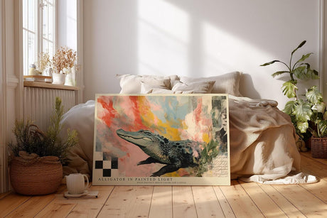 Paul Sinus Wandbild 120x80cm Alligator in Painted Light modernes Tierkunst Motiv mit Krokodil abstrakte Natur Poster für Wohnzimmer Büro