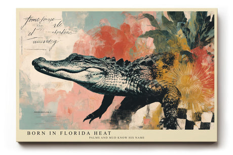 Paul Sinus Wandbild 120x80cm Alligator Kunst Collage Modernes Tiermotiv in Vintage Farben für Wohnzimmer Büro und Atelier