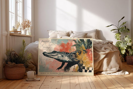 Paul Sinus Wandbild 120x80cm Alligator Kunst Collage Modernes Tiermotiv in Vintage Farben für Wohnzimmer Büro und Atelier