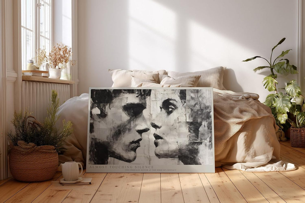 Paul Sinus Wandbild 120x80cm Almost Touching Silence Zwei Gesichter im Profil Schwarz Weiss Kunst fuer Wohnzimmer Schlafzimmer und Büro