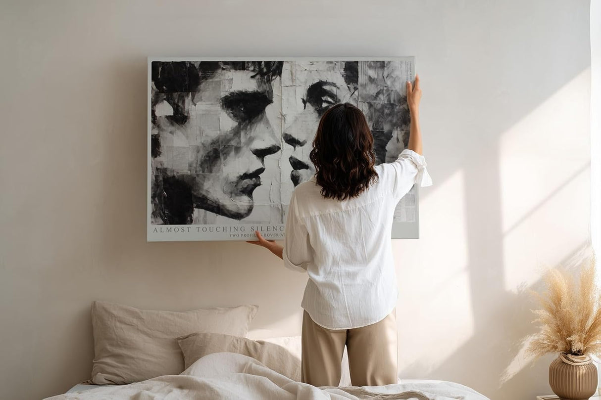 Paul Sinus Wandbild 120x80cm Almost Touching Silence Zwei Gesichter im Profil Schwarz Weiss Kunst fuer Wohnzimmer Schlafzimmer und Büro