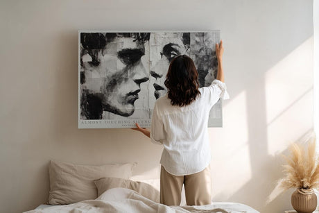 Paul Sinus Wandbild 120x80cm Almost Touching Silence Zwei Gesichter im Profil Schwarz Weiss Kunst fuer Wohnzimmer Schlafzimmer und Büro