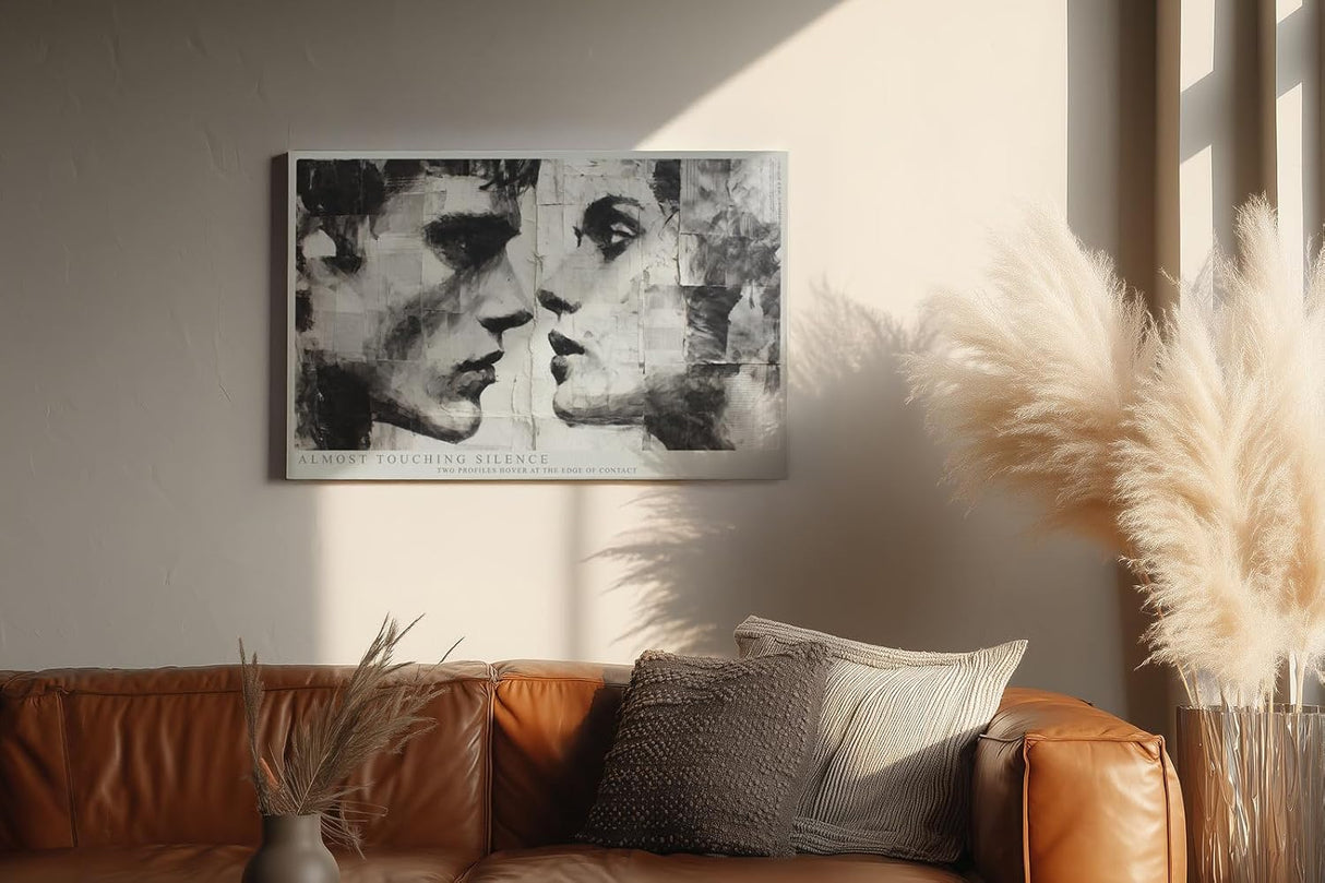 Paul Sinus Wandbild 120x80cm Almost Touching Silence Zwei Gesichter im Profil Schwarz Weiss Kunst fuer Wohnzimmer Schlafzimmer und Büro