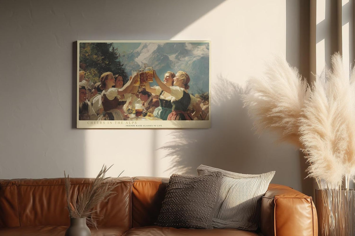 Paul Sinus Wandbild 120x80cm Alpen Fest Bier Szene LeinWandbild 120x80cm Traditionelle Berg Kultur Wanddekoration
