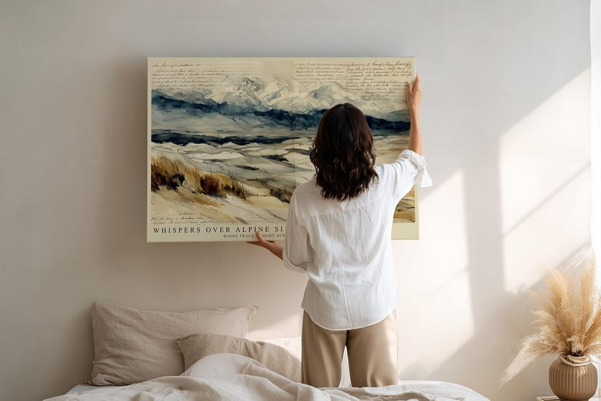 Paul Sinus Wandbild 120x80cm Alpen Landschaft Aquarell Kunst mit Bergen und weiter Natur fuer Wohnzimmer Büro und moderne Wohnräume