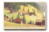Paul Sinus Wandbild 120x80cm Alpenhuetten Berglandschaft Ruhige Natur Illustration mit Almhaeusern und Gruenen Berghaengen fuer Wohnzimmer und Schlafzimmer