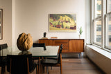 Paul Sinus Wandbild 120x80cm Alpenhuetten Berglandschaft Ruhige Natur Illustration mit Almhaeusern und Gruenen Berghaengen fuer Wohnzimmer und Schlafzimmer