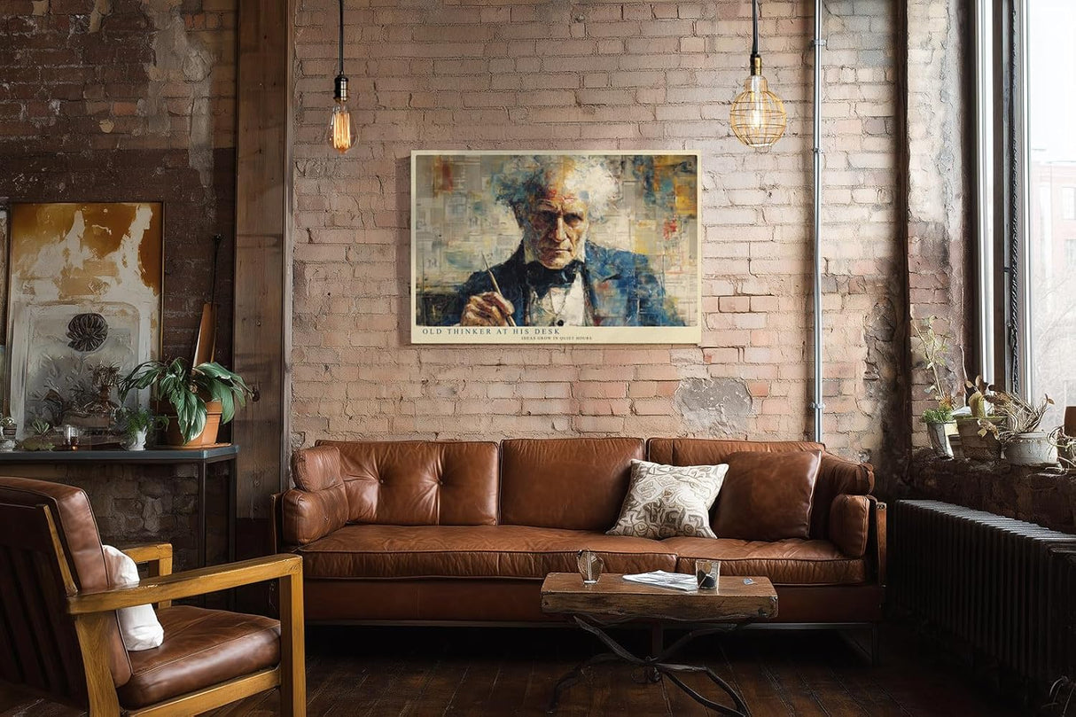 Paul Sinus Wandbild 120x80cm Alter Denker am Schreibtisch – Künstlerisches Porträt eines Gelehrten im klassischen Stil für stilvolle Räume