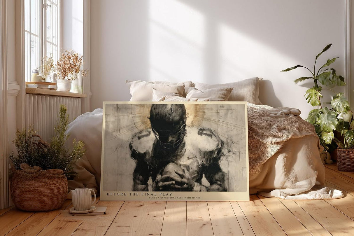 Paul Sinus Wandbild 120x80cm American Football Spieler Sport Kunstmotiv Kraftvolle Athleten Darstellung in moderner monochromer Malerei