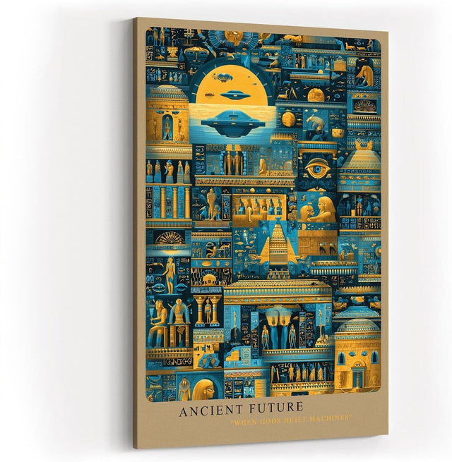 Paul Sinus Wandbild in 40x60cm Ancient Future – Futuristische UFOund Maschinenszenen im Stil altägyptischer Wandmalereien