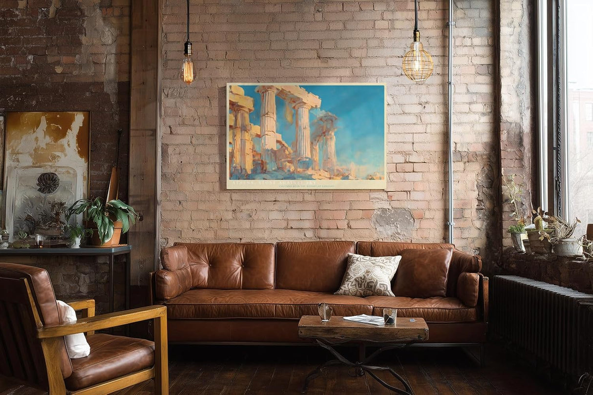 Paul Sinus Wandbild 120x80cm Antike Saeulen Athen Architektur Kunstmotiv Klassische Tempelruinen in warmem Licht