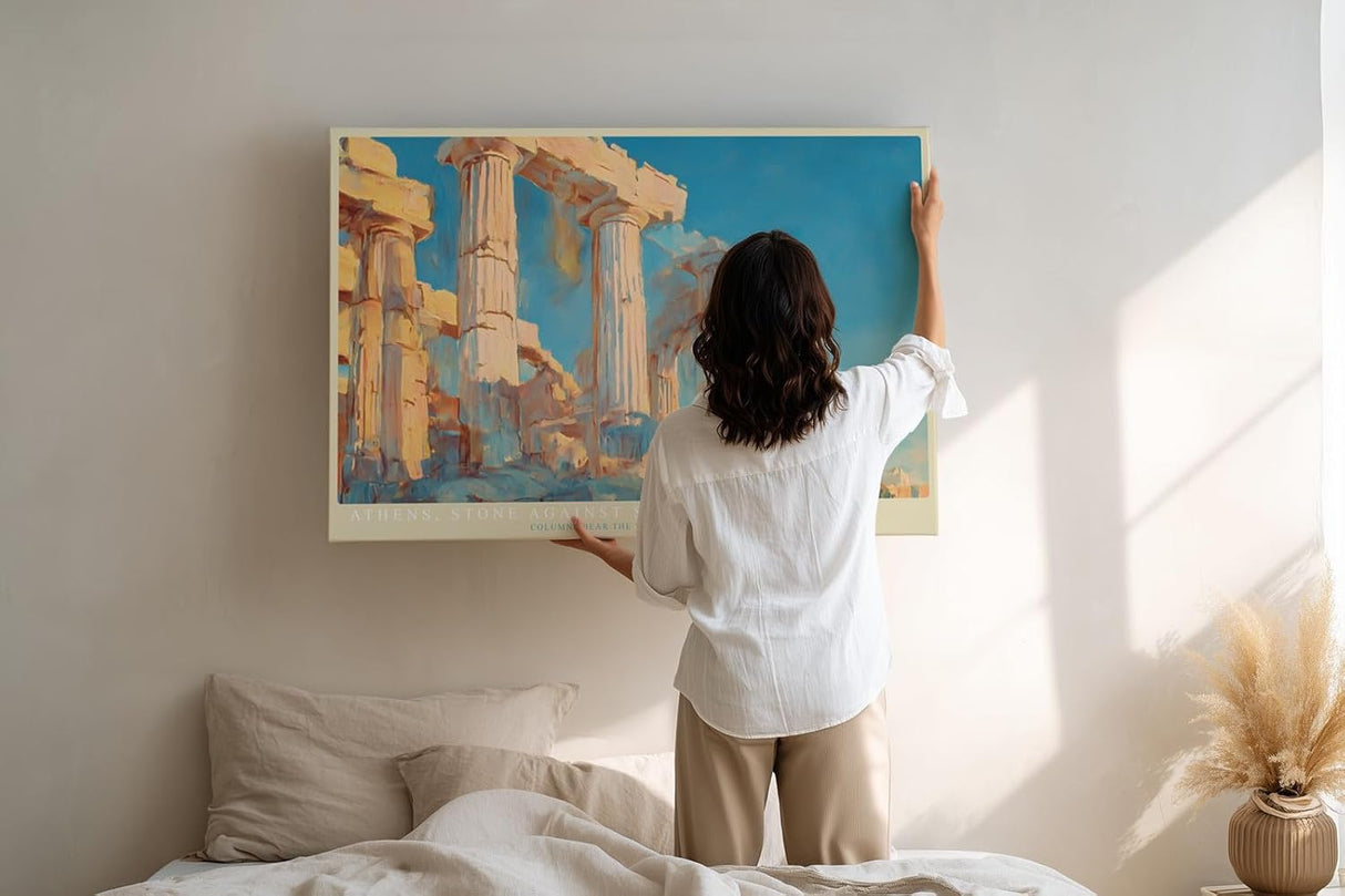 Paul Sinus Wandbild 120x80cm Antike Saeulen Athen Architektur Kunstmotiv Klassische Tempelruinen in warmem Licht