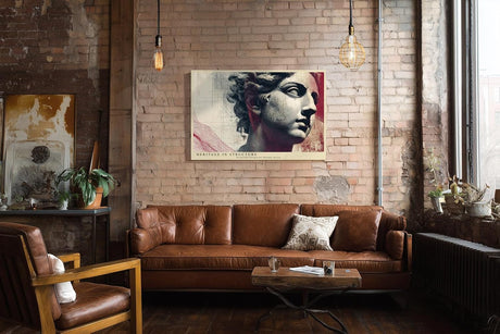 Paul Sinus Wandbild 120x80cm antike Skulptur mit grafischen Linien moderne Kunst Collage in Grau Rot Beige Leinwand Wanddekoration fuer Wohnzimmer Büro