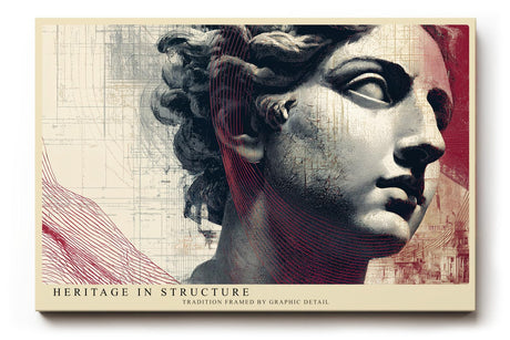 Paul Sinus Wandbild 120x80cm antike Skulptur mit grafischen Linien moderne Kunst Collage in Grau Rot Beige Leinwand Wanddekoration fuer Wohnzimmer Büro