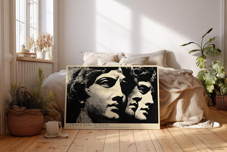 Paul Sinus Wandbild 120x80cm Antike Statue Dreifach Portrait Moderne Klassische Kunst in Schwarz Weiss für Wohnzimmer Büro Flur
