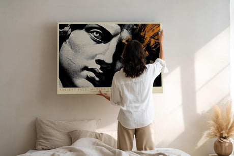 Paul Sinus Wandbild 120x80cm Antike Statue Pop Art Stil Klassische Skulptur Moderne Kunst in Schwarz Gold für Wohnzimmer Büro