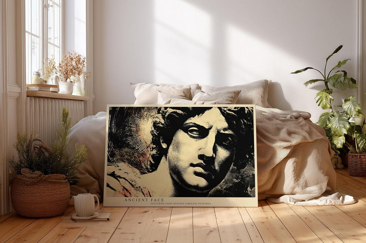 Paul Sinus Wandbild 120x80cm Antike Statue Portrait Moderne Klassische Kunst in Schwarz Gold für Wohnzimmer Büro Flur