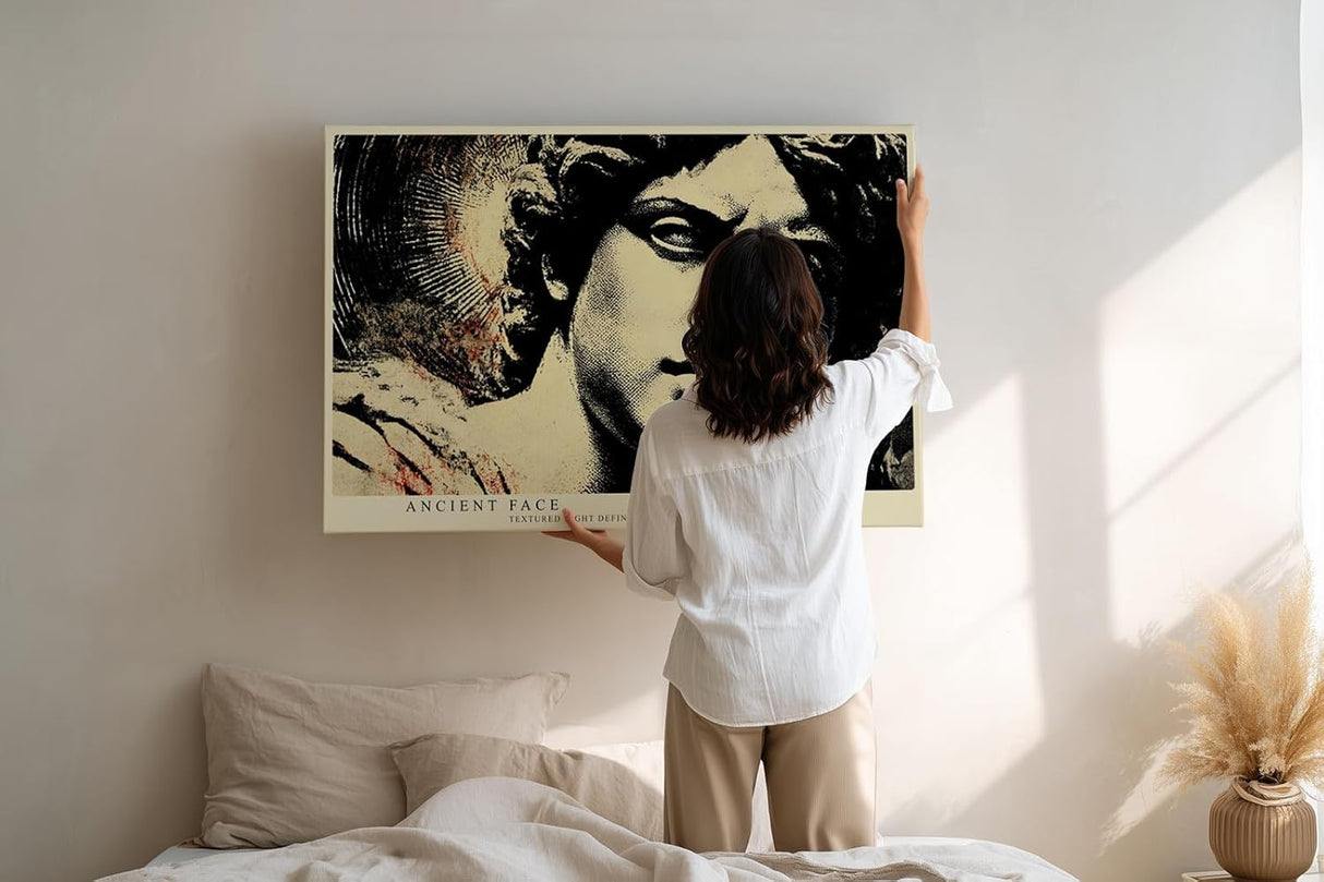Paul Sinus Wandbild 120x80cm Antike Statue Portrait Moderne Klassische Kunst in Schwarz Gold für Wohnzimmer Büro Flur