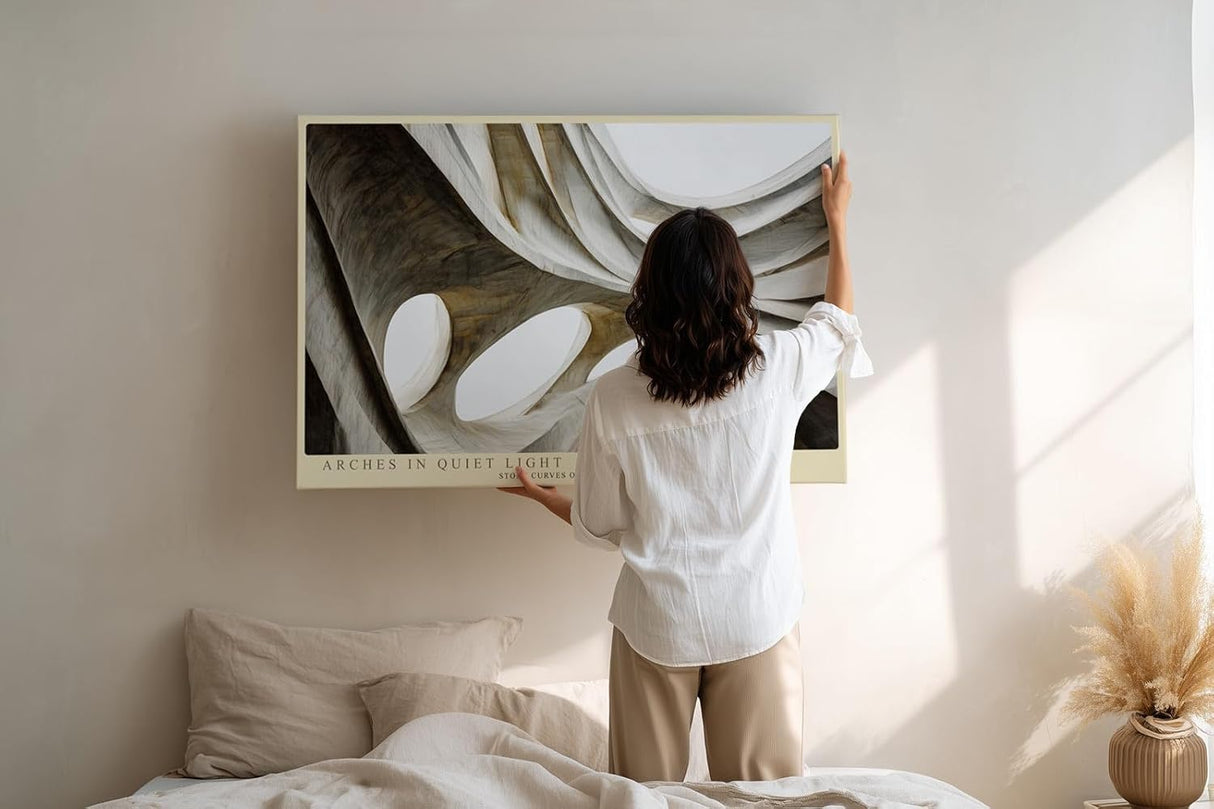 Paul Sinus Wandbild 120x80cm Arches in Quiet Light abstrakte Architektur Bögen beige moderne Kunst Poster stilvolle Wanddekoration für Wohnzimmer Büro