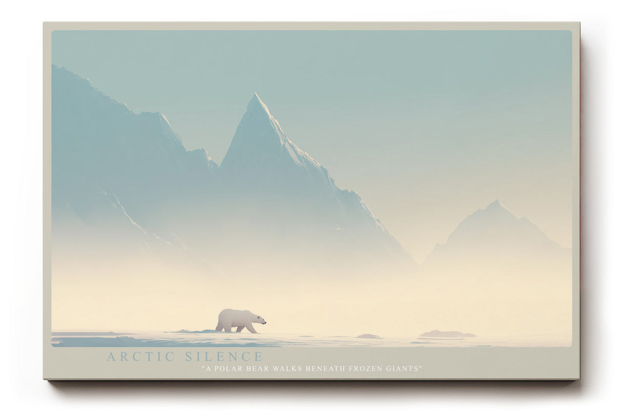 Paul Sinus Wandbild Arctic Silence minimalistisches Naturmotiv mit Eisbär und Berglandschaft in kühlen Farbtönen für moderne Räume voller Ruhe und Tiefe