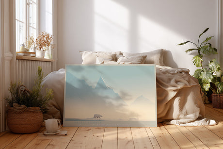 Paul Sinus Wandbild Arctic Silence minimalistisches Naturmotiv mit Eisbär und Berglandschaft in kühlen Farbtönen für moderne Räume voller Ruhe und Tiefe