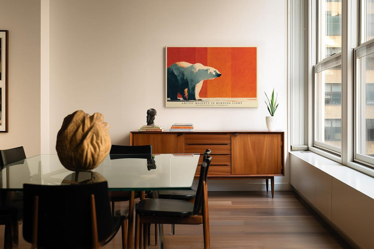Paul Sinus Wandbild 120x80cm Arktischer Eisbaer im warmen Licht moderne Tierkunst Polarlandschaft Wanddekoration Naturmotiv Kunstdruck Wohnzimmer Schlafzimmer