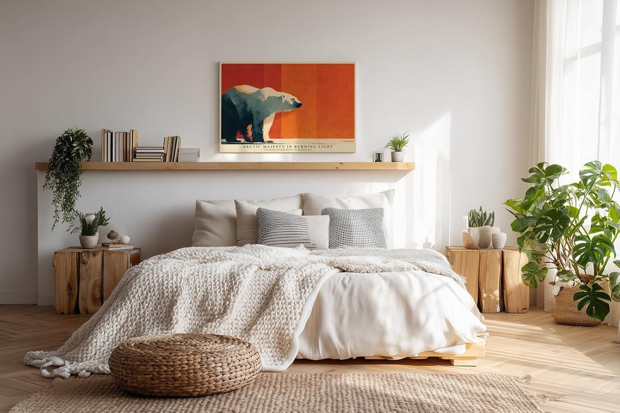 Paul Sinus Wandbild 120x80cm Arktischer Eisbaer im warmen Licht moderne Tierkunst Polarlandschaft Wanddekoration Naturmotiv Kunstdruck Wohnzimmer Schlafzimmer