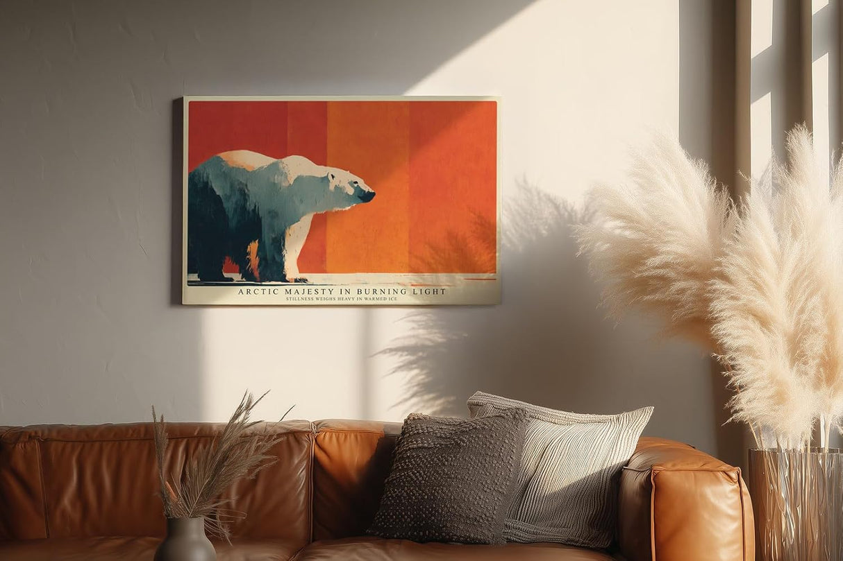 Paul Sinus Wandbild 120x80cm Arktischer Eisbaer im warmen Licht moderne Tierkunst Polarlandschaft Wanddekoration Naturmotiv Kunstdruck Wohnzimmer Schlafzimmer