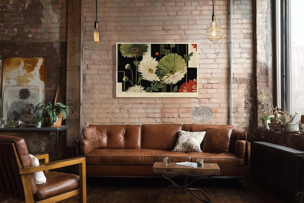 Paul Sinus Wandbild 120x80cm Art Deco Blumen Komposition moderne florale Kunst mit geometrischem Design Wanddekoration