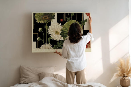 Paul Sinus Wandbild 120x80cm Art Deco Blumen Komposition moderne florale Kunst mit geometrischem Design Wanddekoration